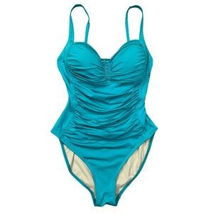 La Blanca Turquoise Ruched Twist-Front One Piece Swimsuit Size 12